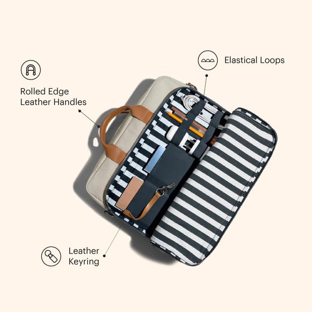 Image of DailyObjects 100% Cotton Canvas Commute Laptop Messenger Bag for Men & Women | Travel Shoulder Handbag With Trolley Sleeve | Metal Zip Closure | Leather Handles | Padded Laptop Compartment For 14 inch