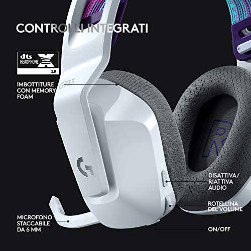 Logitech G733 Lightspeed Cuffia Wireless con Microfono Gaming con Fascia per la Testa a Sospensione, Lightsync RGB, Tecnologia Microfono Blue Voice e Driver Audio Pro-G, Bianco
