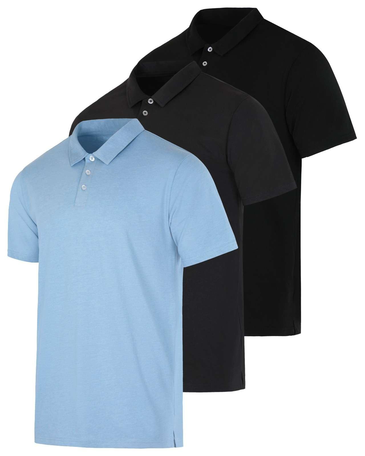 Real Essentials 3 Pack: Men's Jersey Cotton Short Sleeve Polo Shirt - Breathable Performance Polo (Available in Big & Tall)