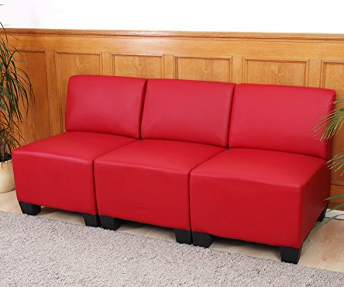 Modular 3-Sitzer Sofa Couch Lyon, Kunstleder - rot, ohne Armlehnen Modular 3-Sitzer Sofa Couch Lyon, Kunstleder - rot, ohne Armlehnen