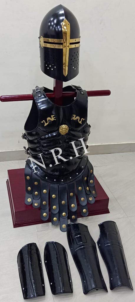 Armor Black Sugarloaf Casco Medieval Arma Muscular, Guardia y Escudo Larp Disfraz
