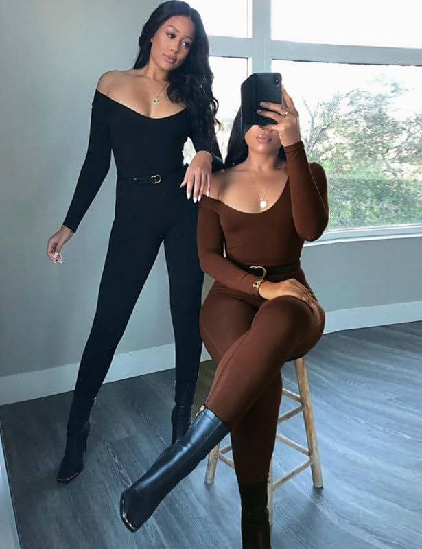 Rongseng Jumpsuit Damen Langarm Rundhalsausschnitt Sport Jumpsuit Lang Eng Stretch Einteiler Bodycon Yoga Bodysuit Overall Nahtloser One Piece Workout Playsuits Sportanzug Trainingsanzug Club Outfit