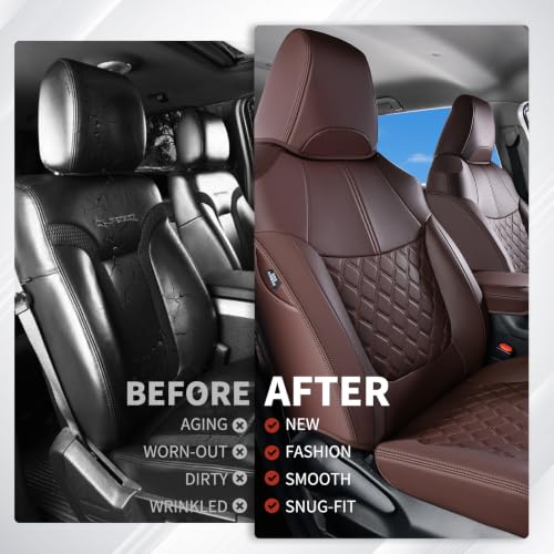 Image of Huidasource Custom Fit RAV4 (Gas Only) Front Seat Covers, Coffee Waterproof Faux Leather Full-Coverage for 2019-2024 Toyota RAV4 LE /XLE & XLE Premium /Limited (Does Not Fit Adventure and TRD Off-Road)