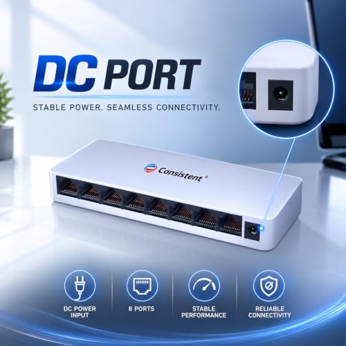 Image of Consistent 8-Port Gigabit Network Switch (CT-DS-08PG) - Full 1000Mbps Speed, Plug-and-Play Ethernet Splitter, Auto-Negotiation Ports, Energy-Efficient Design for Gaming & CCTV