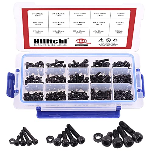 Vis M3 M4 M5 à tête hexagonale et écrous Hilitchi en acier allié 12.9 pour fixations | 460 pièces