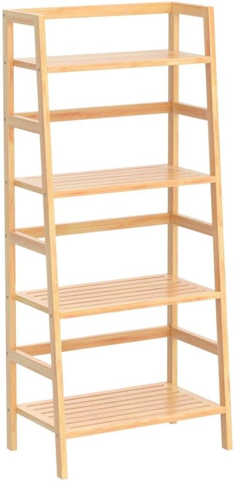 Homykic Ladder Shelf, 4-Tier Bamboo Ladder Bookshelf Small Bookcase, 49” Tall Open Display Shelves Wood Plant Stand Storage Rack for Living Room, Bathroom, Bedroom, Home Office