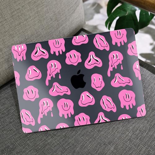 Image of MEEgoodo Case for M5 /M4 /M3 /M2 MacBook Air 13.6 inch 2026 2025 2024 2022, Fit Model A3449 /A3240 /A3113 /A2681, Case Compatible with MacBook Air 13 inch, Pink Groovy Emoji