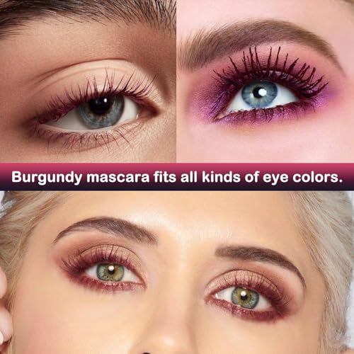 KDJXZ Thin Wand Mascara 2PCS,Burgundy Mascara,Iron Wand Mascara,Soft Mascara Brush Long Lasting Fiber Mascara Anti-Smear,Thick and Long Eyelashes Makeup Soft Mascara Brush(Berry Color) - Image 3