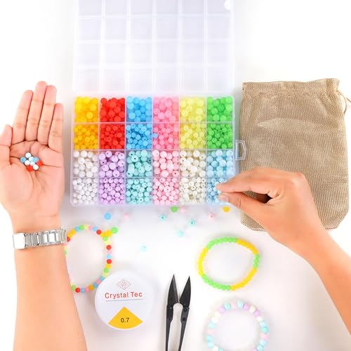Image of ambitieux DIY Bracelet Making Set for Kids - 24 Colorful 800+ Beads, 10m Elastic Thread, Jute Bag, and Cutter - Gift for Girls Birthday for 5-12 Years