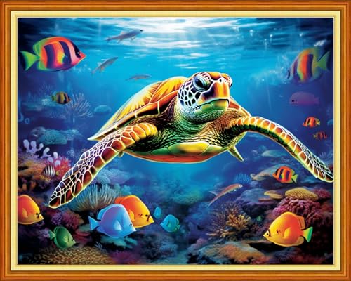 Image of Dimxvean Stamped Cross Stitch Kits,Cross Stitch Kits for Adults Beginners,Embroidery Kits Full Range of Cross Stitch Stamped Kits Needlepoint Kits Cross Stitch Patterns-Millennium Turtle 16x20 inch