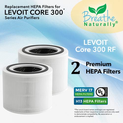 Breathe Naturally Replacement Hepa Filter 2 Pack for Levoit Core 300 Series Purifiers - Core 300RF