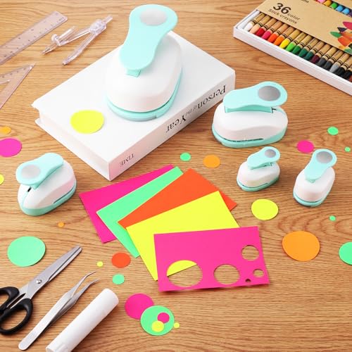 Image of CHENGU 6 Pcs Circle Punch Set 3in /2in /1.5in /1in /0.6in /0.3in Scrapbook Hole Punchers Crafting with 10 Sticker Paper Round Cutter Scrapbook for Office Supplies DIY Albums Photos(Mint Green)