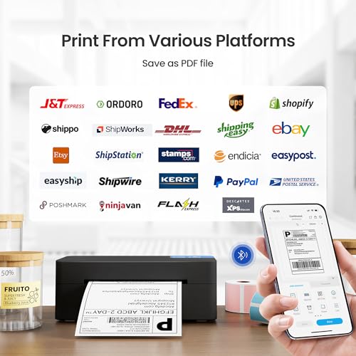 Image of Bluetooth Thermal Shipping Label Printer, 4x6 Portable Thermal Label Printer for Small Bussiness, Compatible with iPhone, Android, Windows & Mac, Widely Used for USPS UPS Amazon Shopify Etsy