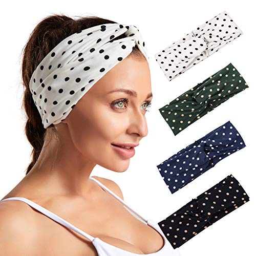 4 Pack Women Headband Boho Headwraps Cross Elastic Hair Band Polka Dot Vintage Hair Accessories