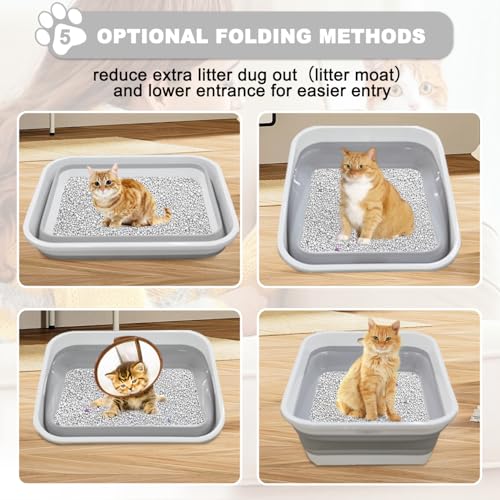 Arenero grande para gatos, plegable con pala, gris miniatura 6