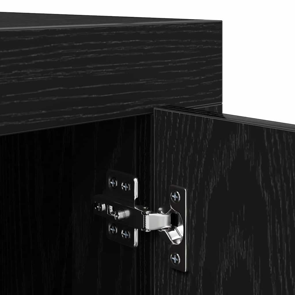 Hothingwell TV-Möbel Eiche, Schwarz, 102 x 35 x 45 cm, Holz, Ingenieurwesen | Mit Regalböden, Scharniertüren, rustikalem Design, Wohnzimmeraufbewahrung, feuchter Tuch
