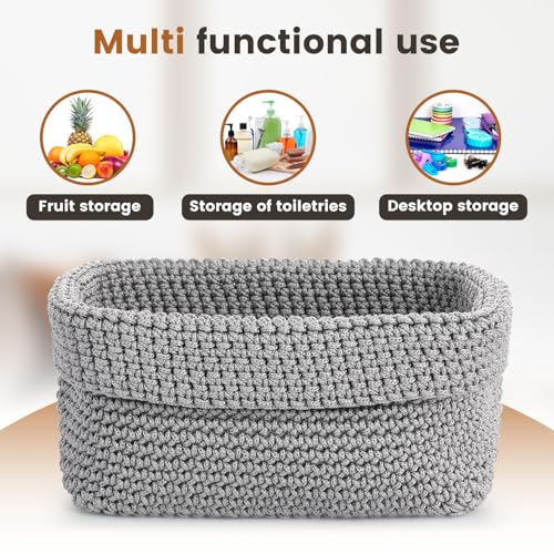 Aufbewahrungskorb Korb Baumwollseil Geflochten 2er-Set, Korb Aufbewahrung Körbchen Wickeltisch Organizer, Stapelbare Speicher Storage Körbchen für Kinderzimmer Wohnzimmer Bad, 21×15,5×13cm(Grau)