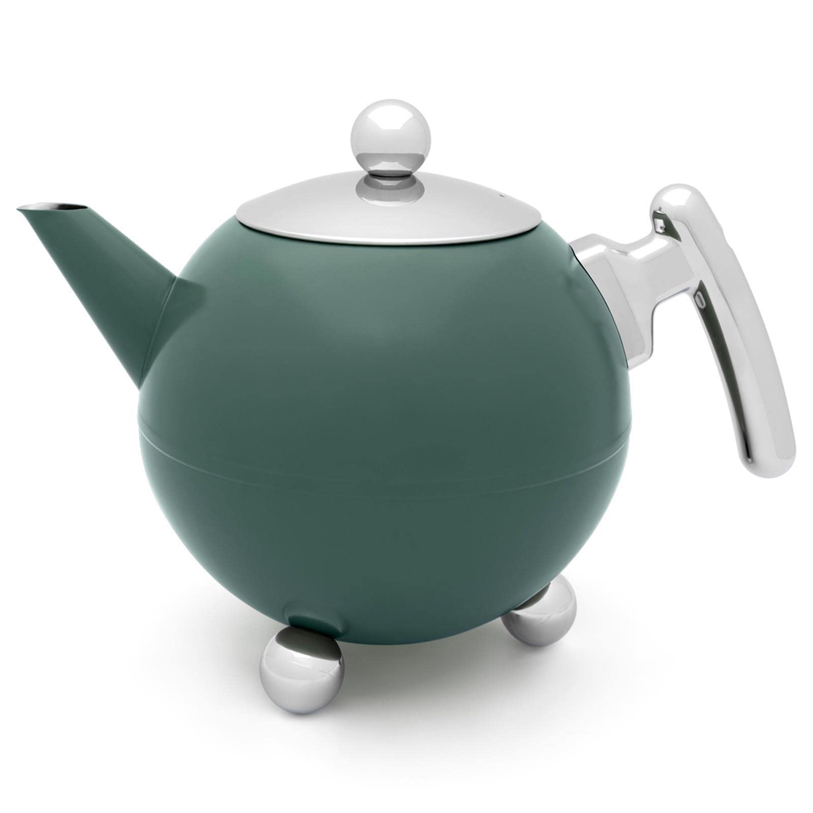 Bredemeijer große doppelwandige Teekanne 1.2 Liter - grüne Edelstahl Kanne & Tee-Filter-Sieb-Aufsatz - ideal für losen Tee