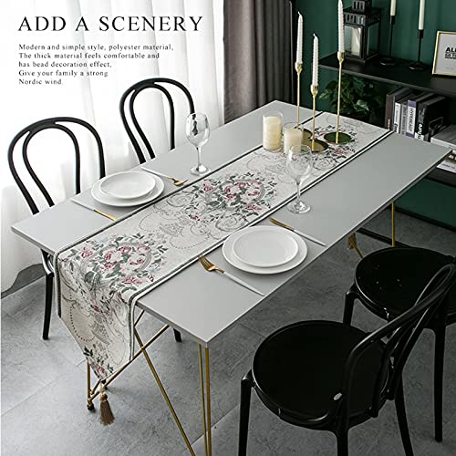 Chemin de table blanc en chenille jacquard KnSam, decoration raffinee pour table et placard - 3