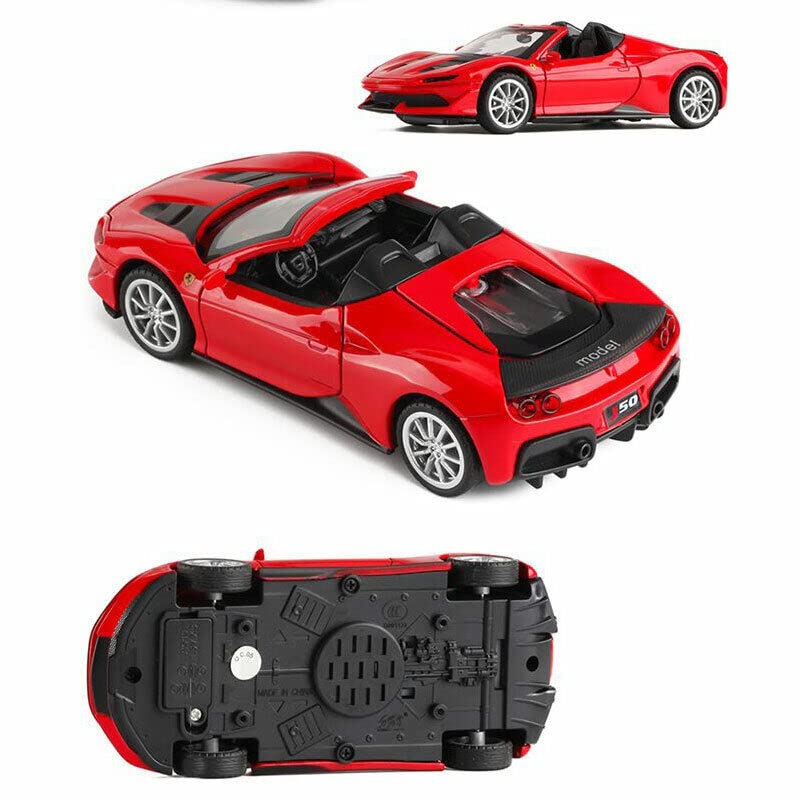 Image of Metal Pull Back Diecast Car 1:32 Ferrari J50 Pull Back Car Model with Sound Light Boys Gifts Toys for Kids【Pack of 1】,multicolor
