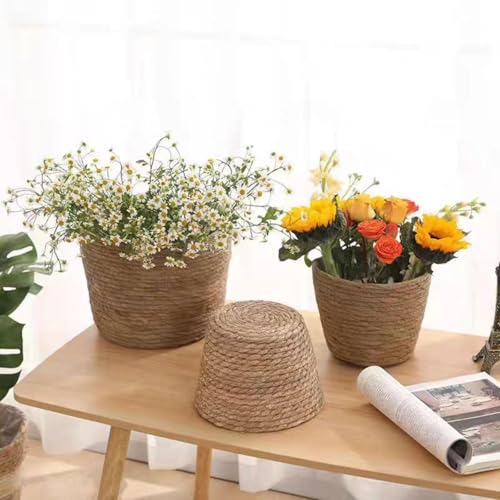 Cestas de mimbre tejidas para plantas con acabado artesanal y forro protector de alta durabilidad 6