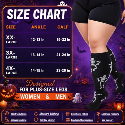 Image of 4 Pairs Plus Size Compression Socks,Extra Wide Calf 20-30 mmHg Knee High Compression Socks for Men Women Circulation