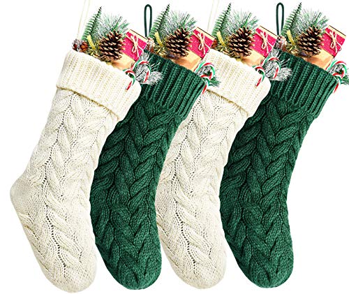 18' Green and Ivory Knit Christmas Stockings,4...