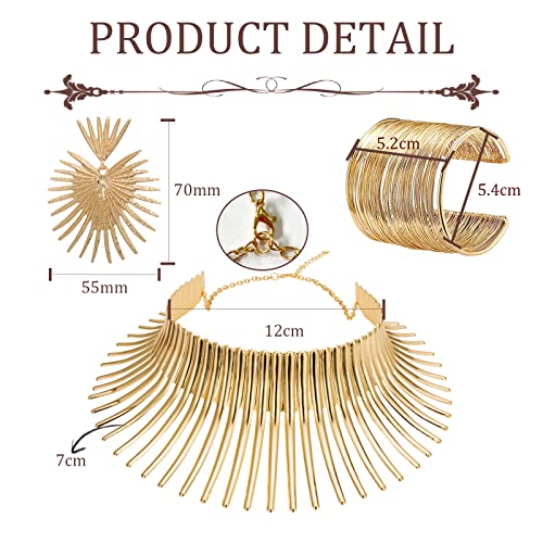 WAINIS African Collar Choker Necklace Earrings Bangle Set for Women Gold Statement Tooth Shape Tribal African Jewelry2
