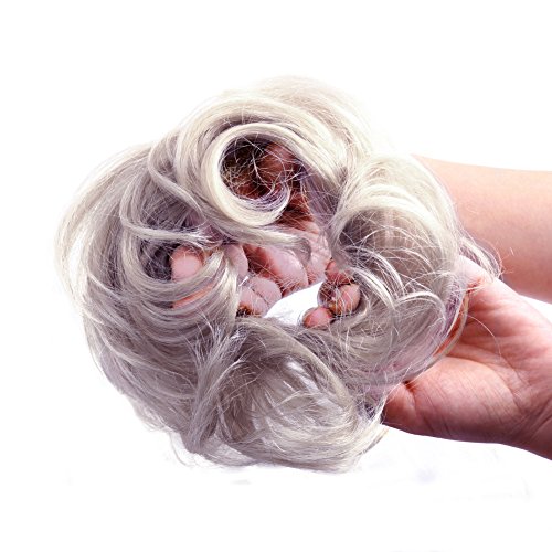 Bella Hair 100% Human Hair Scrunchies for Women Bun Up-Do Hair Piece Wavy Curly or Messy Chignon Extension (#Silver Gray)