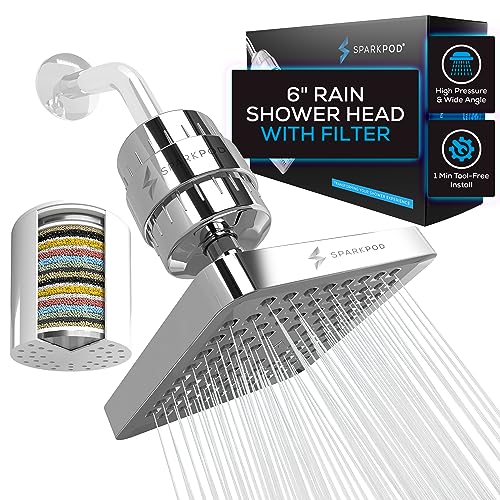 SparkPod Filtered Shower Head, 23-Stage, 6" Square, Polished Chrome