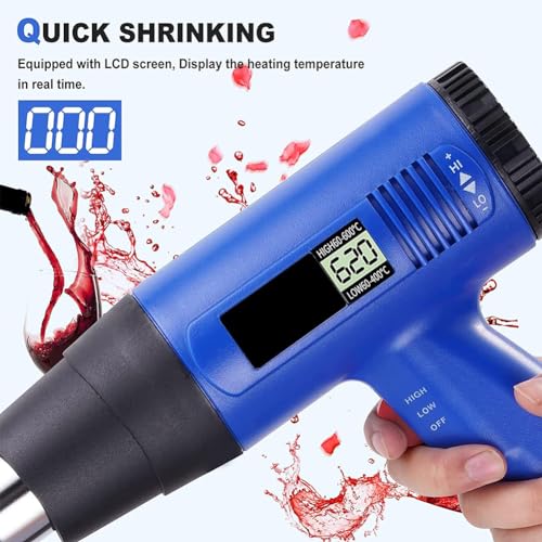 Pistolet thermique portable avec écran LCD, température réglable 60-600 °C et vitesse du vent, en acier inoxydable pour film rétractable en PVC PP POF