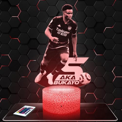 Lampephoto.fr - Lampe 3D B.Saka Football Décoration Footballeur, Idée Cadeau Homme Femme, Objet B. Saka Football, Veilleuse LED Adulte Déco Chambre, Idee...