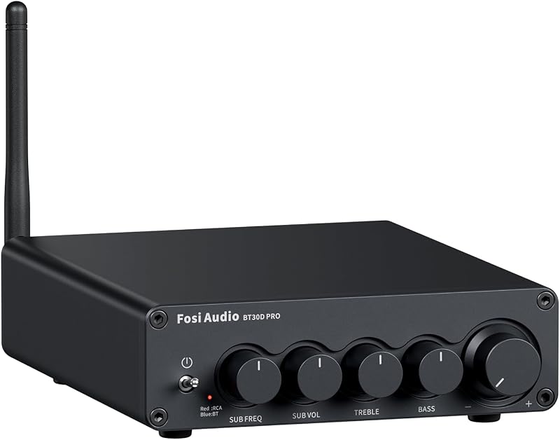 Fosi Audio Amplificador de subwoofer Bluetooth 2.1, amplificador de subwoofer BT30D Pro con chips TPA3255 165 W x2+350 W y control de agudos de graves, subamplificador de 2.1 canales para parlantes de escritorio/exteriores/estantería