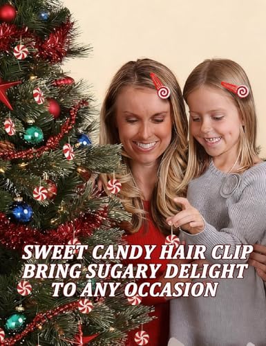 8PCS Christmas Candy Cane Hair clip for Girl Candy Peppermint Stripe Hairpin Lollipop Candy Cane Hair Accessory for Woman XMAS Christmas Stocking Stuffers Birthday Halloween (White + Red) miniatura 6