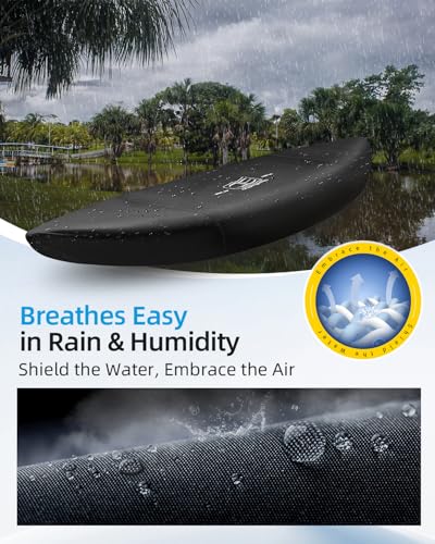 Image of OCEANBROAD Kayak Cover(Non-Fishing) UV&Water-Resistant for Outdoor Storage | 300D Black, For 9.3-10.5ft x 34in, UPF 50+, Water-Resistant, UV-Resistant, Outdoor Storage, Kayak Accessories