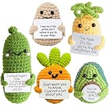 Urbun Positive Crochet Doll,Emotional Support Crochet Gift,5PCS Encouragement Support Vegetables and Fruits Knitted Dolls with Positive Card