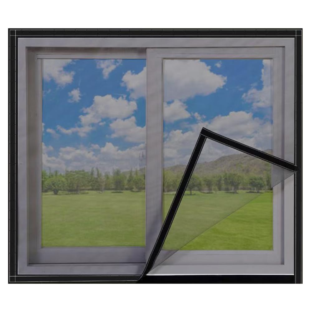 Lesone Black Net-Black Tape Adjustable Diy Fly Screens For Windows, 1 Pcs Self-Adhesives Window Netting, Fiberglass Window Mesh Insect Screen, Can Be Cut To Desired Size (150X180cm,)