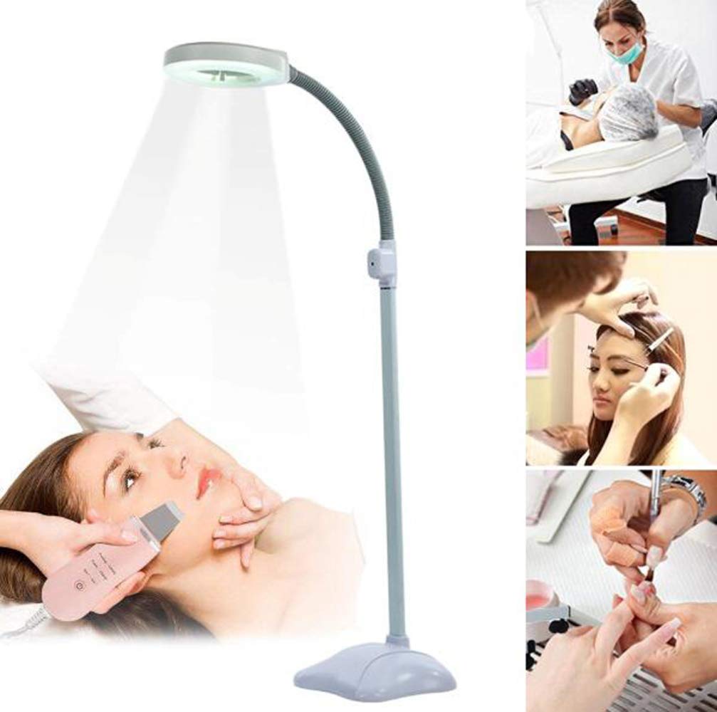 Lupa, 5-krotna lupa LED Lampa podłogowa-Podstawa obiektywu Regulowane ramię obrotowe Lupa do czytania z gęsią szyją - do salonu, urody, manicure