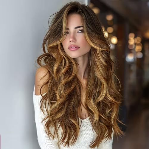 NOSTALGIA Ombre Brown Highlight Wigs for Women, Honey...