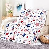 Independence Day Throw Blanket, American Flag Star Stripes Flannel Blanket, Soft Warm Blue Red Stars July 4th Throw Blanket for Bed Couch Bed, 50X60IN