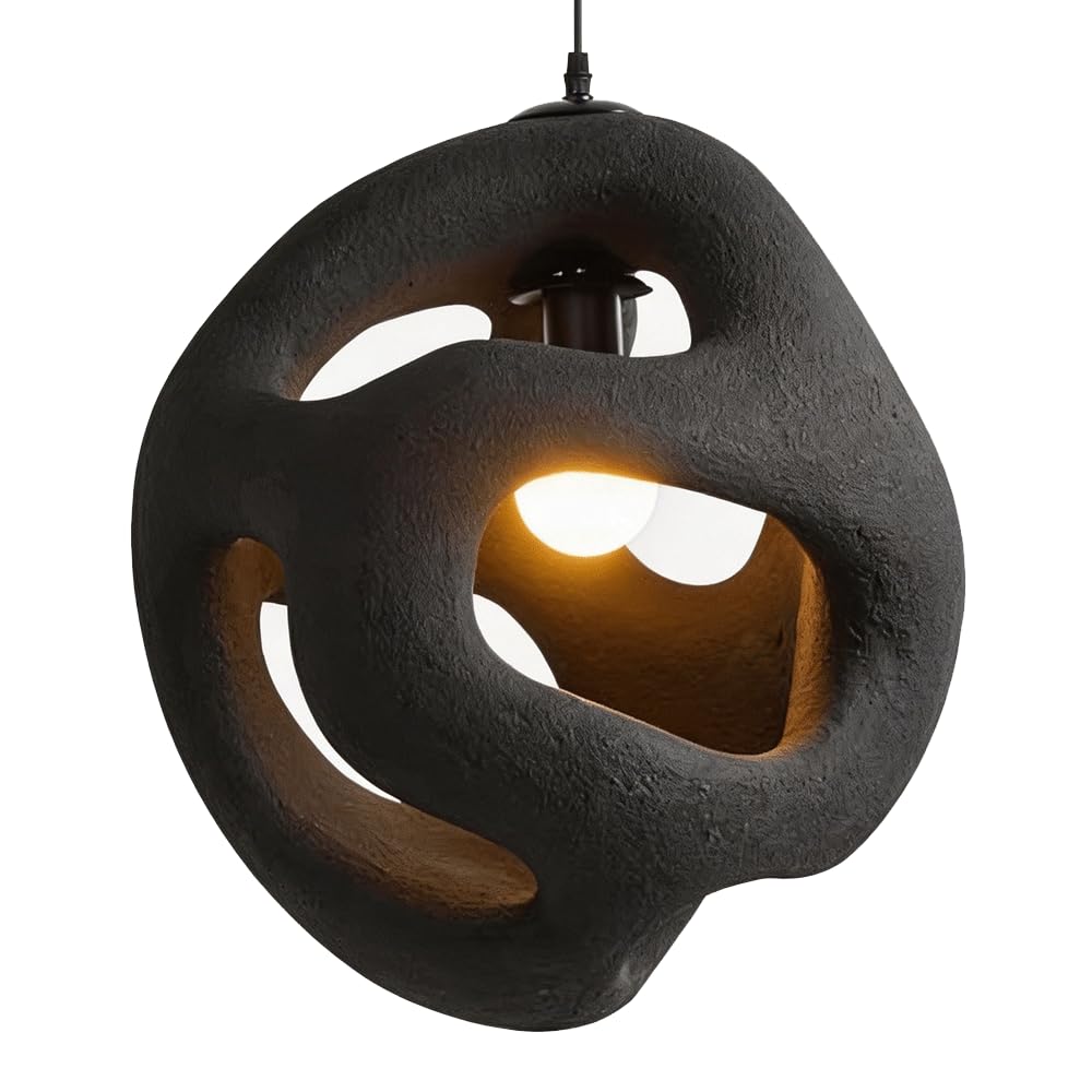 ESIYUVO Modern Indoor Decor Pendant Light Wabi-sabi Japanese Chandelier Irregular Hollow Spherical Polystyrene Hanging Lamp LED E27 Base Lighting Fixture for Bedside Corner Bar Living Room Hallway