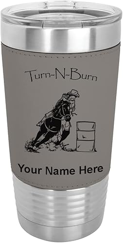 LaserGram Vaso aislado al vacío de 20 onzas barril Racer Turn N Burn grabado personalizado incluido piel sintética gris