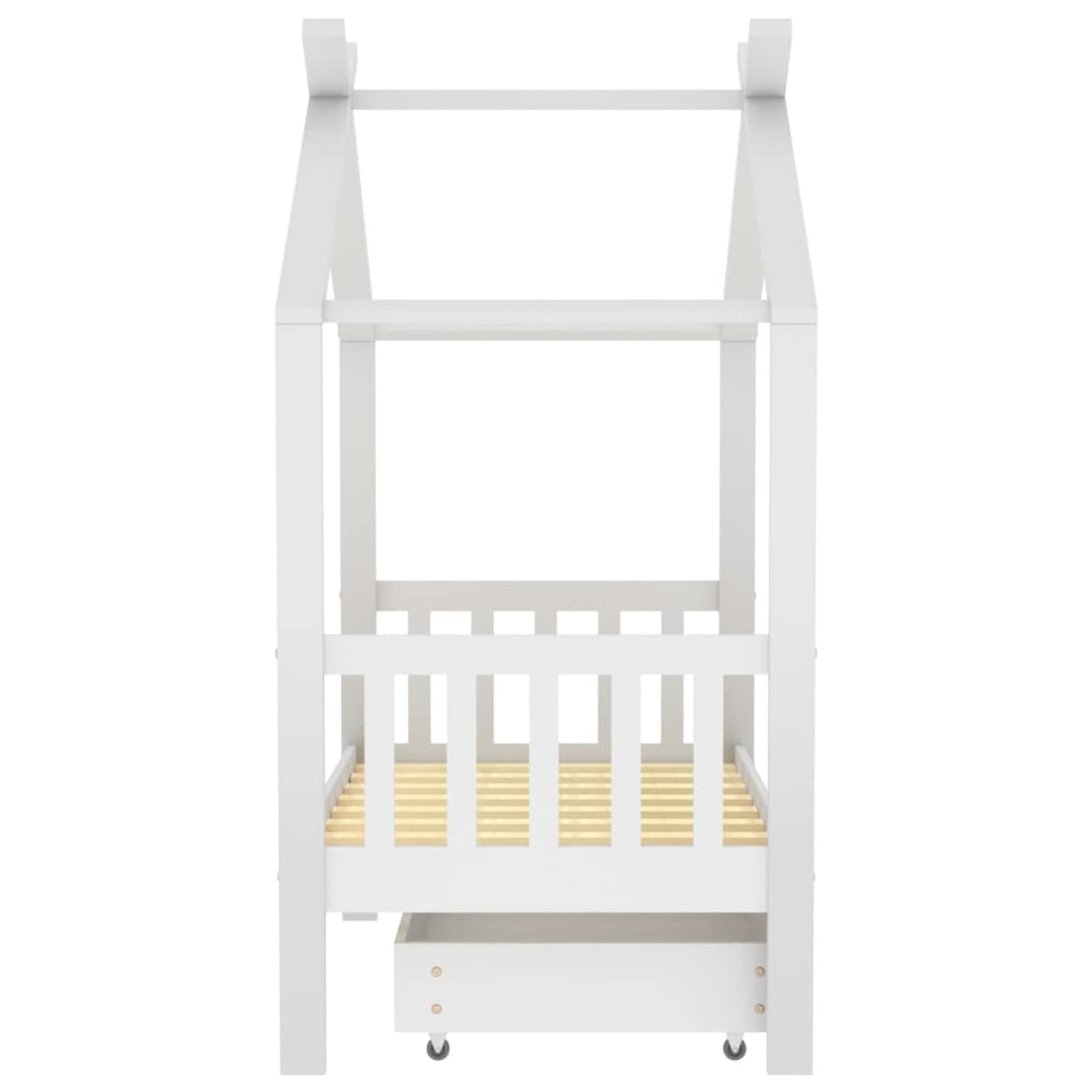 Chusui Kinderbett mit Schublade, Kinderbett, Hausbett, Kinder Bett, Betten, Weiß Massivholz Kiefer 70x140 cm