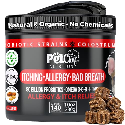 Pet Chef Allergy Defender - Natural Dog Allergy Relief Chews - Effective Medicine for Dog Allergies, Environment and Household Irritant Prevention - Safe & Strong Allergy Supplements for Dogs