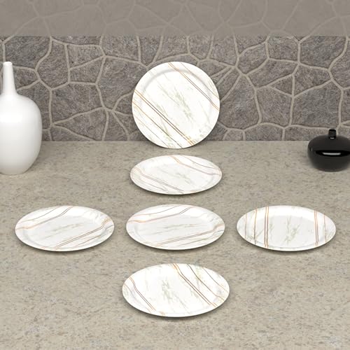 Image of Castleite Piccolo Melamine Plates Set of 6 - Break Resistant, Round Designer Plate for Eating or Serving in Home, Kitchen Use or Cafe, Stainless (Rosin Cream, Quarter Plate 6 Pcs)