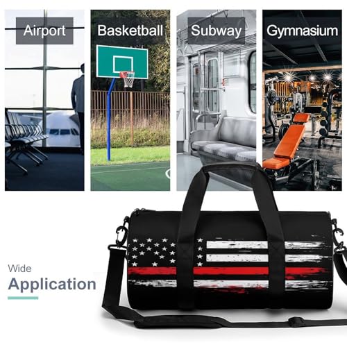 US Flag Thin Red Line Flag Sports Gym Bag Travel Duffel Workout Bag with Adjustable Strap3