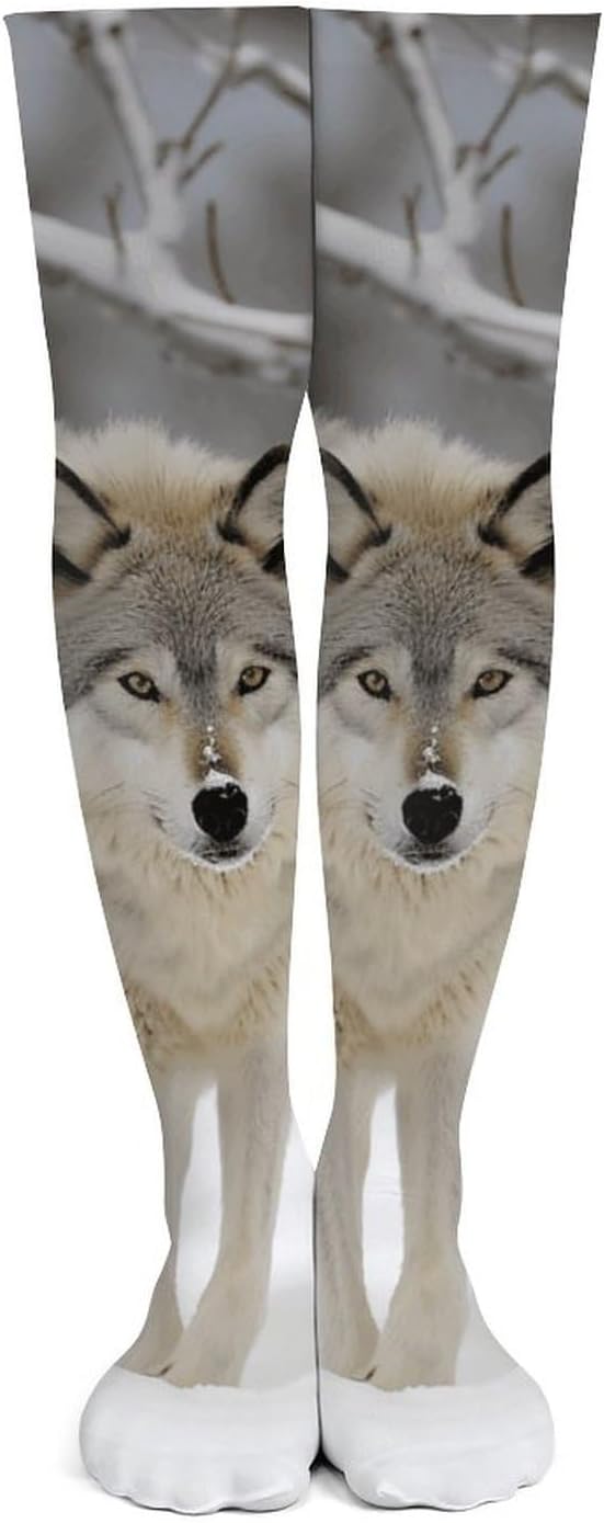 Two Wolves Walking in The Snow Knee High Stockings for Women 23.6" Breathable Thigh High Stockings Over The Knee Socks