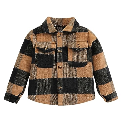 Toddler Boys Girls Shirt Coat Jacket Plaid Long Sleeve Turn Down Collar Button Tops Outwear Kids Girls Clothes