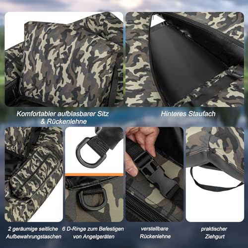 GOPLUS Aufblasbares Belly Boot, Angelboot mit Aluminium-Paddel, Flossen, Luftpumpe, Verstellbarer Angelrutenhalter, Staufächer, Schlauchboot tragbar für 1 Person, 111 x 104 x 46 cm – Bild 3