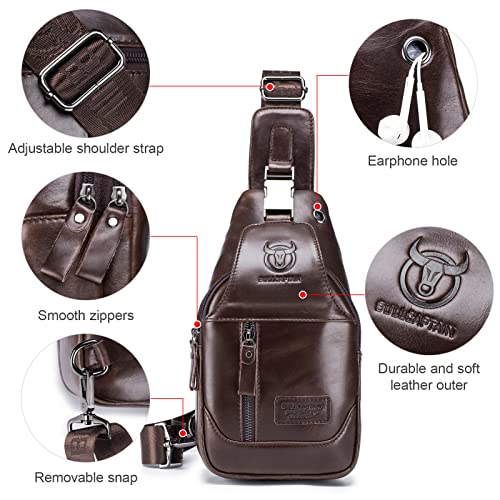 Henniu Bolsa tiracolo masculina de couro à prova d'água bolsa transversal no peito mochila para cam